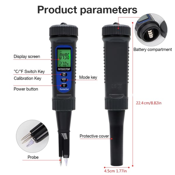 4-i-1 TDS Temp Tester ABS Vannkvalitetsanalysatorer Egnet for laboratoriebruk