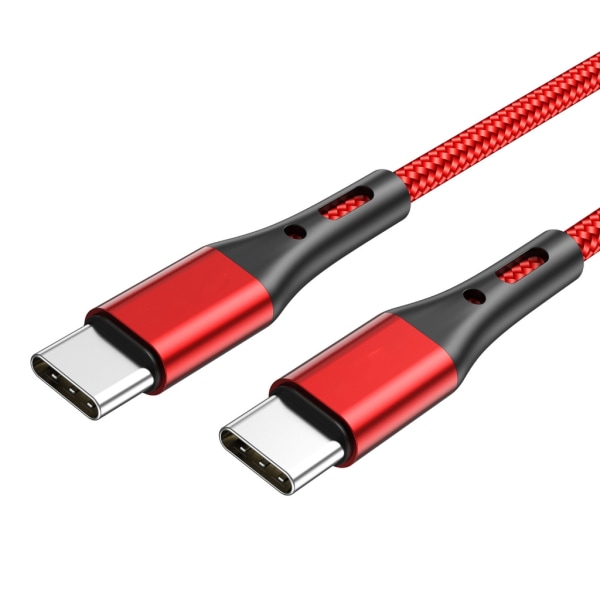 USB C snabbladdningskabel PD 60W datasynk nylonflätad sladd USB C till typ C-adapter QC3.0 snabbladdningskabel Red - 1m