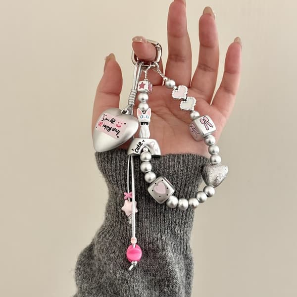 Sølv Nøglering Med Katte Hjerte Stjerne Perle Charm Gave