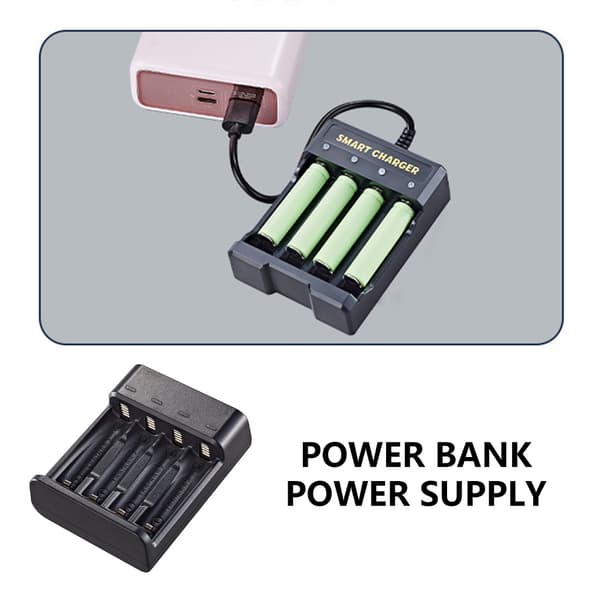 Liten USB 4-spors 1.2V lader for oppladbare AA/AAA-batterier