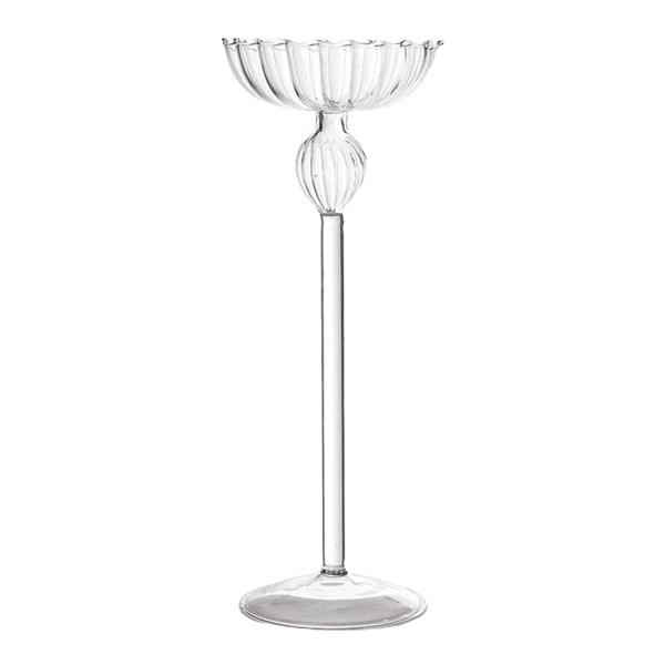 Enkel europeisk stil Stripete stearinlysholder i glass med høye føtter Transparens for bryllupsrekvisitter til middag med levende lys