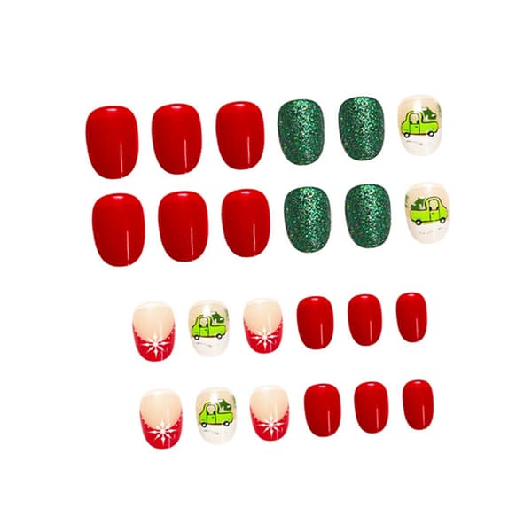Flash Press On Fingernegl Winter Holiday Design Stabil Oval Formad Manikyrset