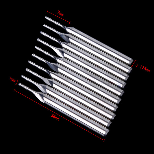10 st 1/8" 1mm dubbelflöjlig spiralkarbid platt nosändfräs CNC-fräsbits 5