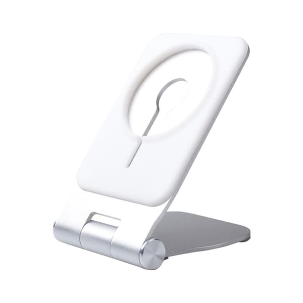 Solid telefonholder i aluminium med antiskli-base, perfekt for bruk på skrivebord og seng