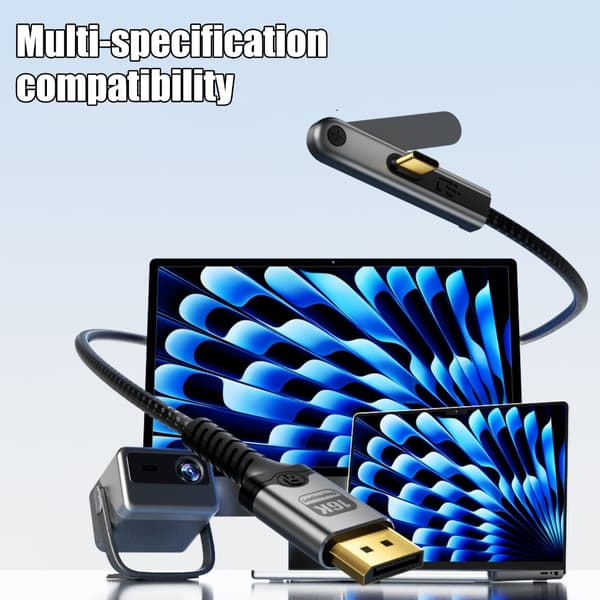 USB C til DisplayPort videokabel med sammenleggbart stativ, 16K 60Hz DP2.1 80Gbps