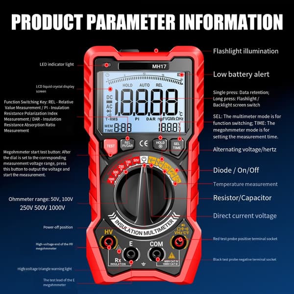Digitalt multimeter transistor-tester elektrisk NCV-testmåler TrueRMS