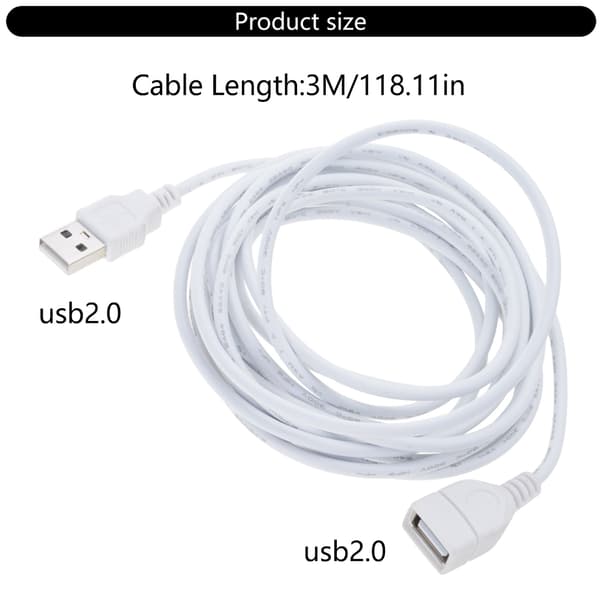 300 cm USB-strømforlængerkabel til opladning af USB-strømenheder
