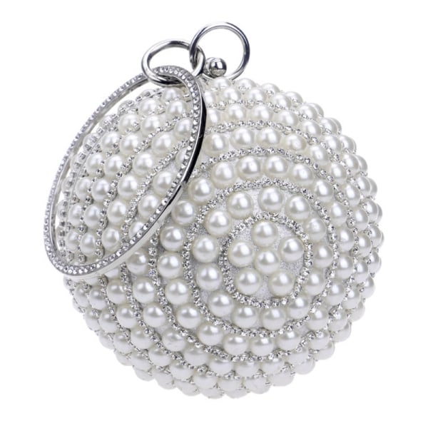 Kvinders aftentaske rund bold bryllup håndtaske kunstig perle pung fest brude clutch Silver