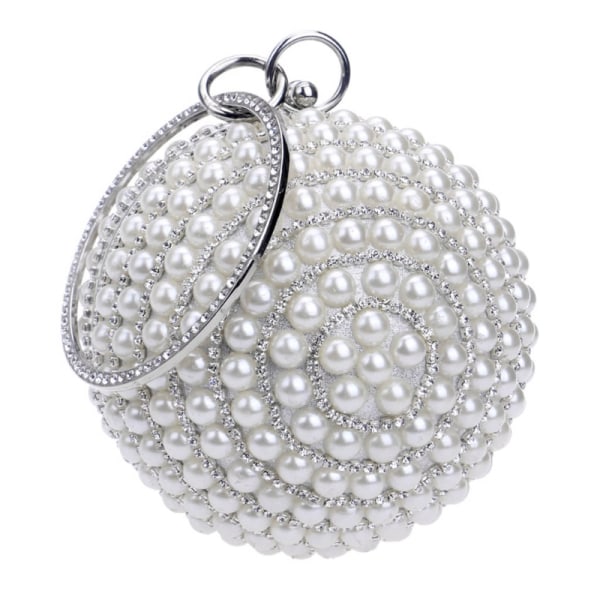 Womens Evening Bag Rund Ball Bryllupsveske Artificial Pearl Purse Party Brude Clutch Silver