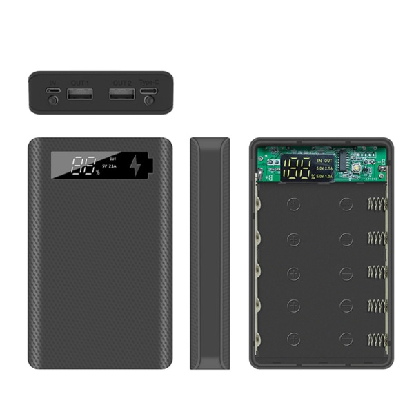 5x18650 Batteri Power Bank för Case Förvaringslåda Mobiltelefon Laddare Batterihållare Laddningslåda för Shell M5 LCD Displa Black