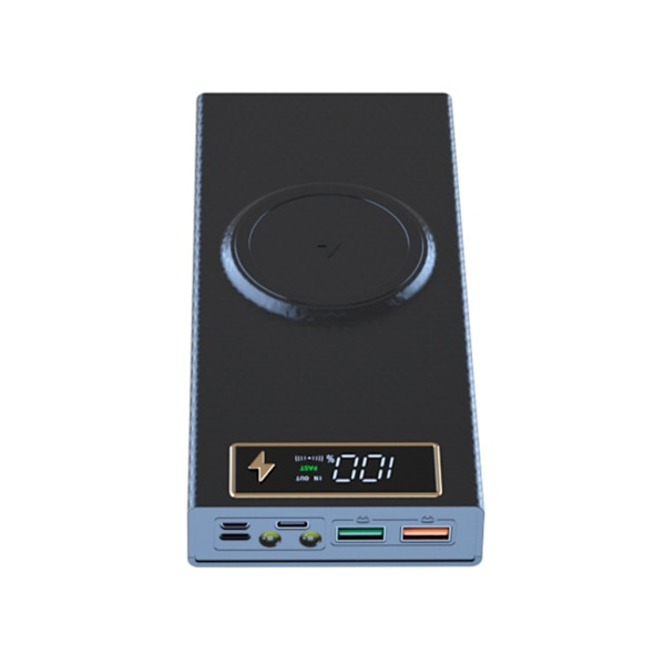 Gör-det-själv Power Bank- case med 22,5 W snabbladdning, 15 W trådlös laddning 8x18650 Batterihållare Box Digital Display Screen