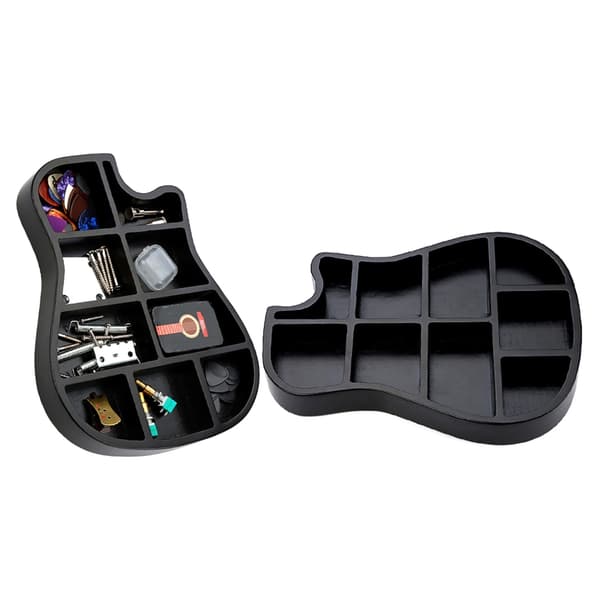 Trä Gitarrformad Förvaringslåda Plektrumhållare Fodral Gitarrtillbehör Organizer