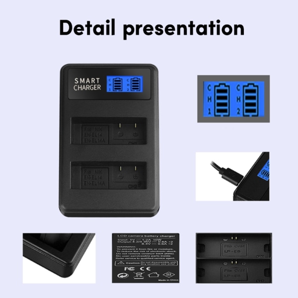 LCD USB EN-EL14 Ersättningsdubbelladdare för Nikon P7000 P7100 D3200 D3300 D5100 D5200 P7700 P7800 D3100 batterier