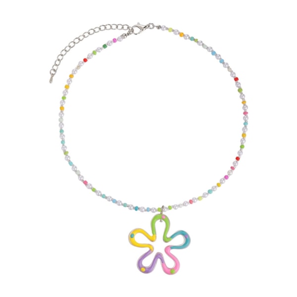 Handgjorda kort nyckelbenskedja Halsband med färgglada pärlor Regnbågsblomsterhänge Choker Chain Pärlor Halsbandspresenter
