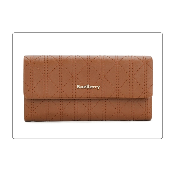 Snygg vadderad mjukt läder lång plånbok för kvinnor Clutch med myntpåse Beige