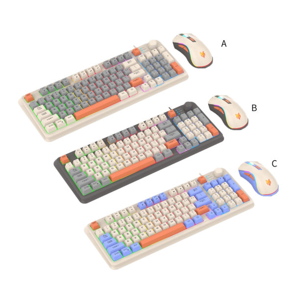 94Keys K820 Gaming Tangentbord och Mus Set 3 Färgmatchande Mixed LED Light 19 Keys No Conflict RGB Bakgrundsbelysta tangentbord C