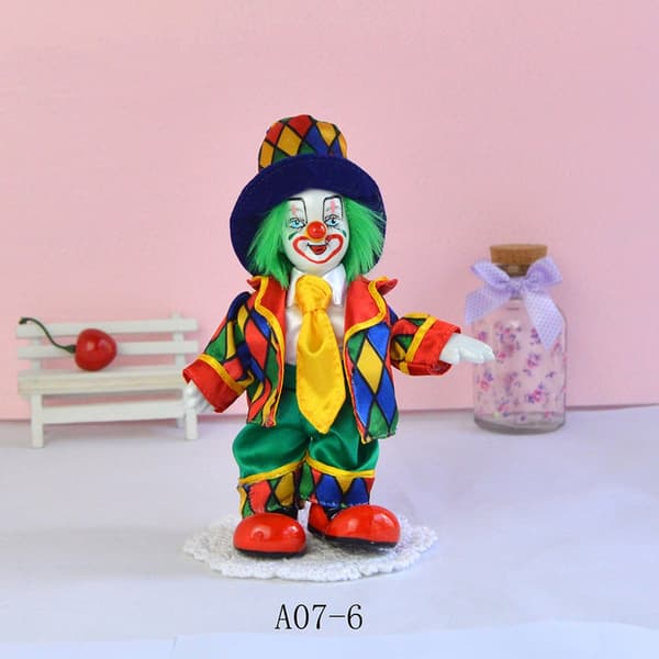 Glad porslinsclownfigur docka skrivbordsdekoration nostalgiska hyllinredningar