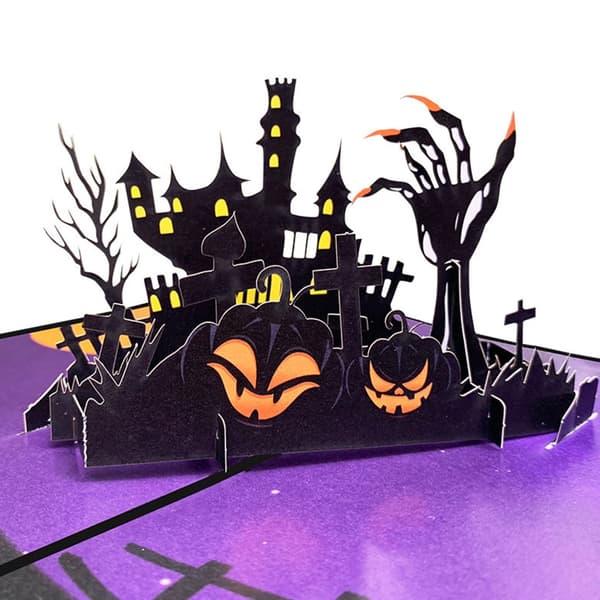 Foldbart Halloween-lykønskningskort 3D Spøgelseshusscene Økologisk papir