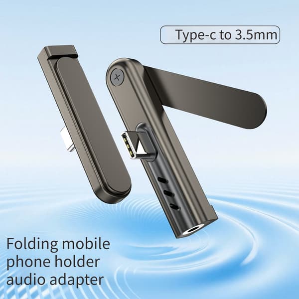 2 stk. aluminium Type C til 3,5 mm hodetelefonadapter med sammenleggbart stativ