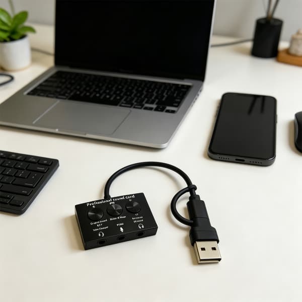USB eksternt lydkort med 3,5 mm stereoadapter til hovedtelefoner og mikrofoner