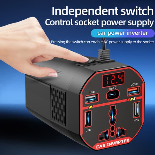 200W auton tehomuunnin, DC12V 24V - 220V autoadapteri LED-näytöllä