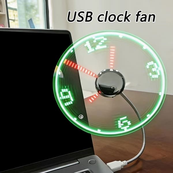 USB-bordsfläkt med LED digital klockdisplay och justerbar hastighet för kontoret
