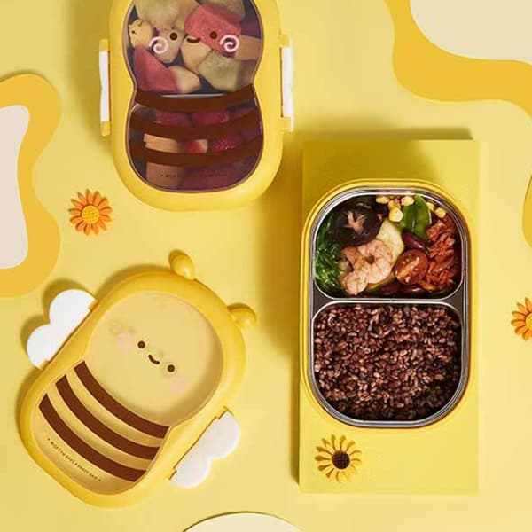 Matboks i rustfritt stål med sikker lås, Bees Lunch Box Outing Tableware