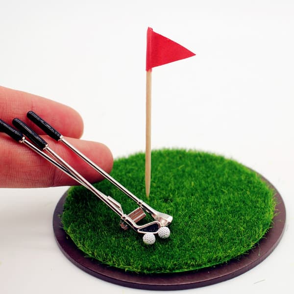 Minigolf Putting Green Græs Model Figur Sæt Dukkehus Scene Indstilling