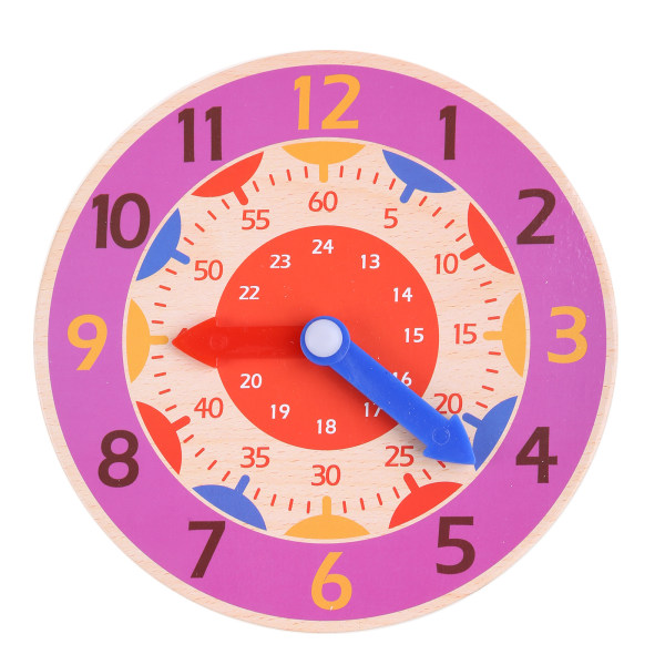 Trä Lärande klocka Leksak Pedagogisk klocka Lärande rekvisita 12/24 timmars hjärnans utvecklingsleksak Primär för Tid Kognitiv Orange
