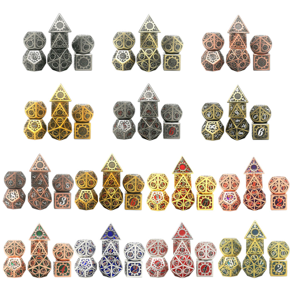 7 st polyhedral tärningar kugghjulsmönster bordsspel tärningar lätta att läsa siffror Light Grey