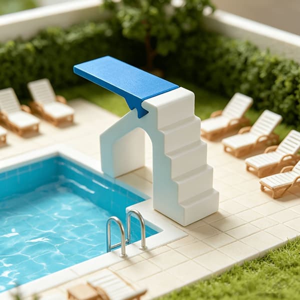 Miniatyr poolhoppbräda med trappa 1/12 skala modellfigur för dockhus