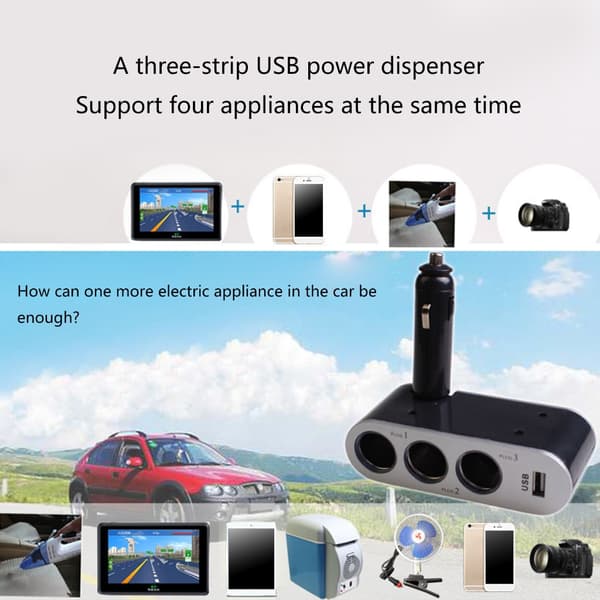 12V/24V Billader Adapter Splitter 3 Uttak Ladeadapter Adapter