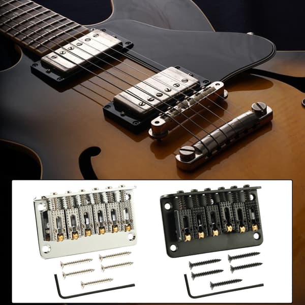 6 Strenge Guitar Roller Sadel Hardtail Bridge Top Load Tailpiece Udskiftningskit Silver