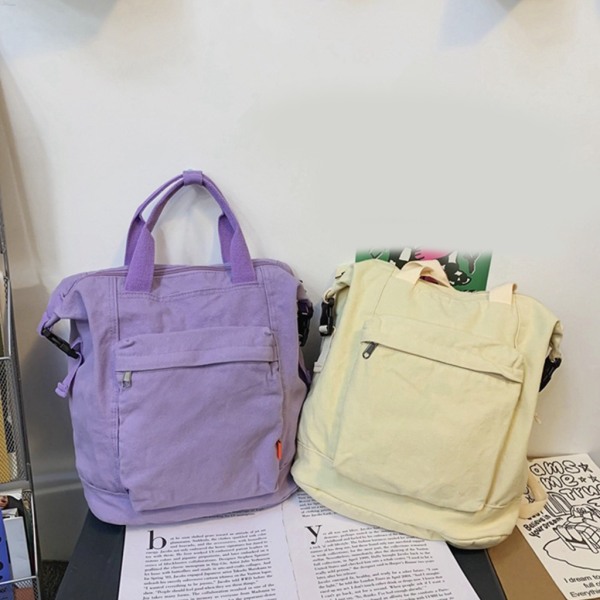 Enkel Canvas Laptop Ryggsäck Mode Enkel skolväska Casual axelväska Beige