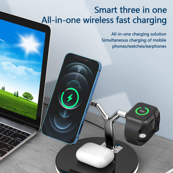 3 i 1 magnetisk snabbladdning trådlös laddare för mobiltelefon/hörlurar/smartwatch laddningsstation Black
