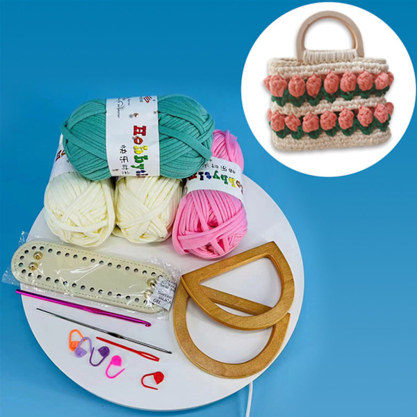 DIY håndlavet taske Retro stil håndtaske syning med syværktøj PU læder bund Hæklet håndtag Tasker Fremstilling af håndværkstilbehør Style 1