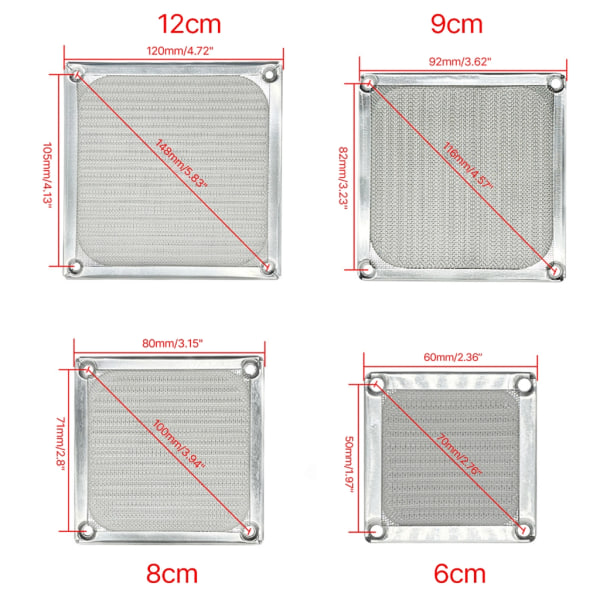 PC Datorväska Case Dammfilter Grillar Dammtät case Cover Aluminiumram Mesh Silver 6cm