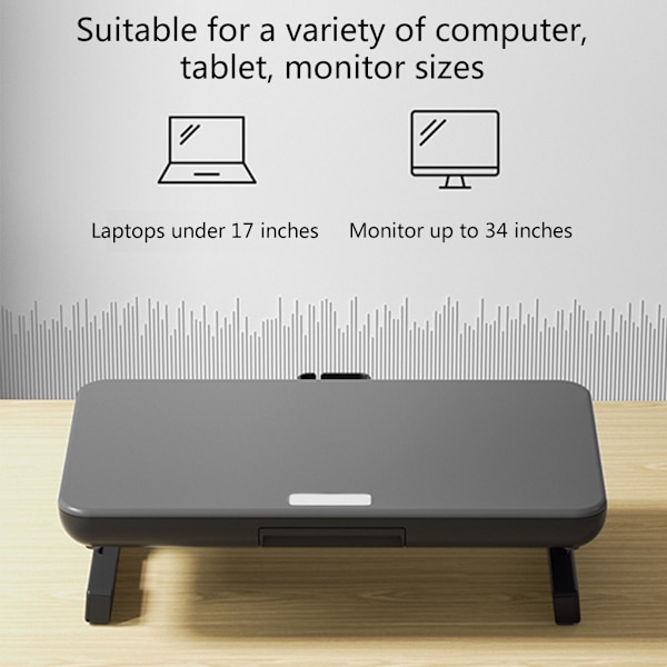 Sort Ergonomisk Skærmholder til Skrivebord med Platform til Bærbar Computer