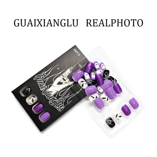Gør-det-selv Halloween Press On Manicure Sæt, Lilla Accent Web Stil
