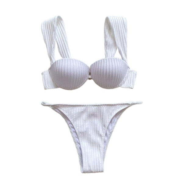 Two Pieces Swimming Costume White Bikinis Swimsuit White L