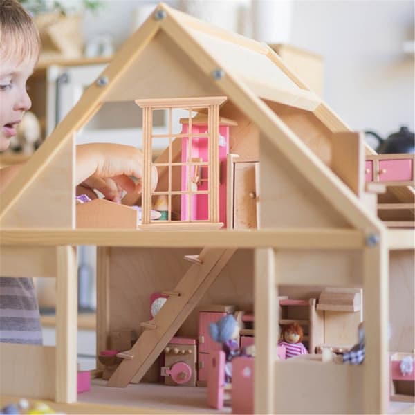 Sæt med 4 miniature robuste trævinduer til dukkehuse og modeludstilling