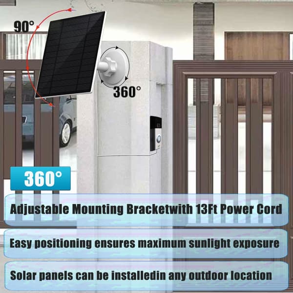 6W Solcellepanel Dørklokke Batterilader 6W med Brakett Vanntett Panel