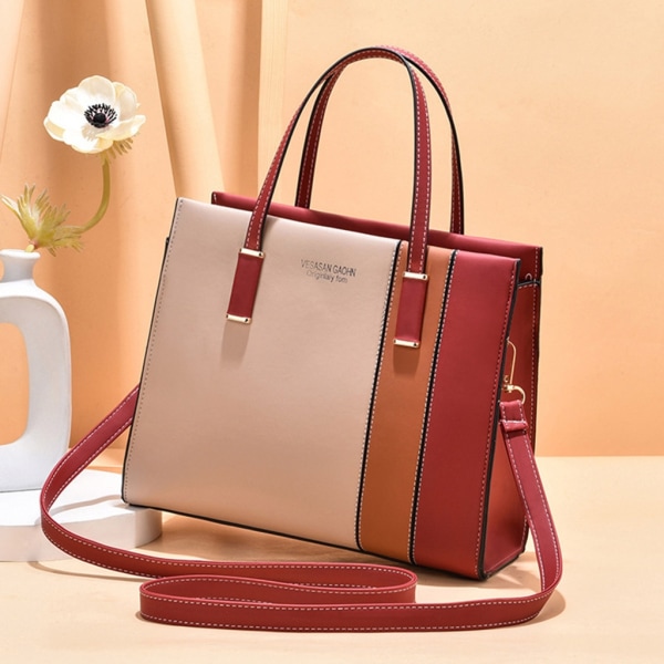 Lladies Crossbody axelväska Color Block Shouder Bag Handväska Khaki and black