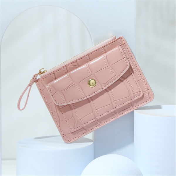 Kätevä vetoketjullinen korttilompakko kolikkokukkaro korttien ja rahan siistiin säilyttämiseen Pink