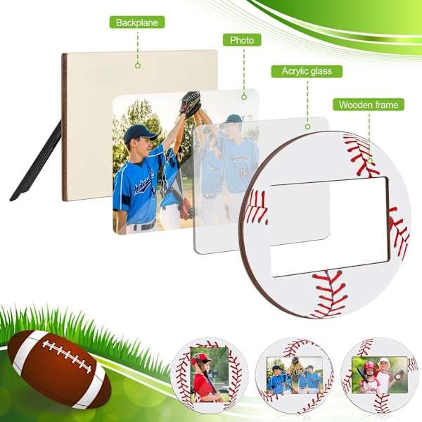 Baseball och fotboll träbildramar set om 2 för sportälskare fotohållare Football