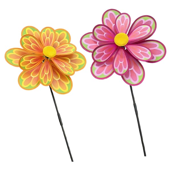 Dobbeltlags roterende blomstervindmølle i plastik til udendørs leg 2 stk.