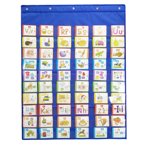 Standard Pocket Chart med 6 krokar för klassrumsvägg Organizer Chart Pocket Homeschool Teaching Supplies