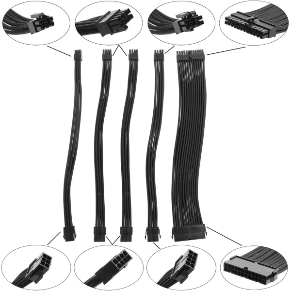 5 KPL 18AWG Nylon Sleeved PSU Power ATX 24Pin / 8P (4+4P ) EPS PCI-E 8Pin / 6P PCI-E Set 30cm kaapeli