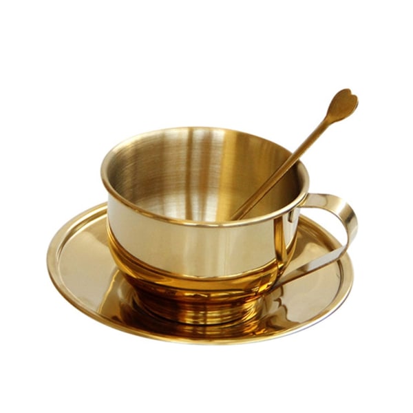 Dobbelt væggede Isoleret Kaffe Kopper Sæt Retro Kaffe Latte Te Kopper med Ske og Underkop til Latte, Mælk, Te, Espresso Silver