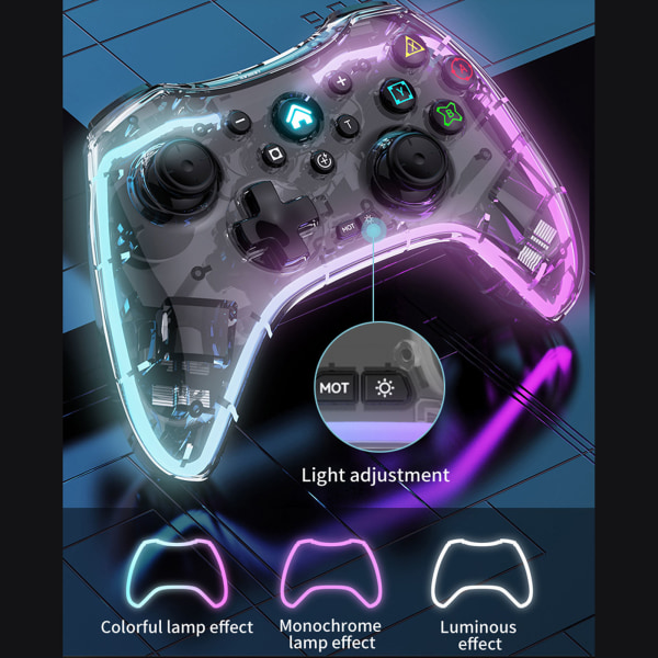 Ersättning för Switch Controller PC Android Bluetooth-kompatibel Cool RGB LED Wireless Controller med Turbo Vibration